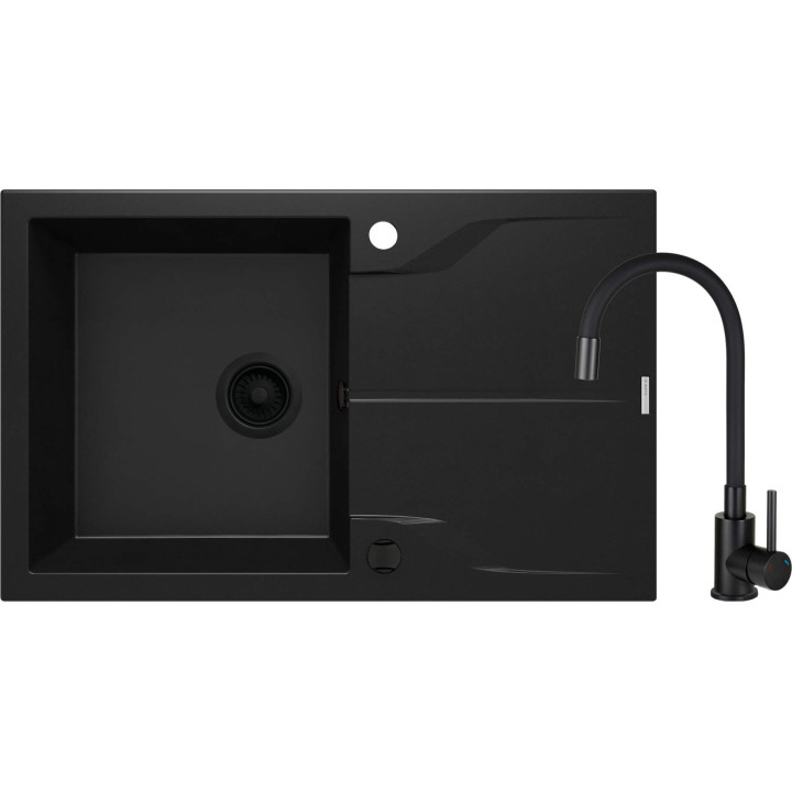 SET: ZLEW. GRANIT ZQN N113 NERO + BAT. Z ELASTYCZNĄ WYLEWKĄ  BOC N72M NERO + OSPRZĘT NERO  ZQNNN113