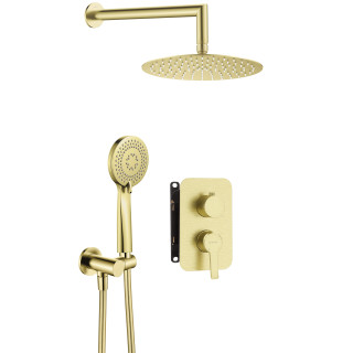 KOMPLET PODTYNKOWY NATRYSKOWY ARNIKA ZŁOTO SZCZOTKOWANE Z BOXEM MIESZACZOWYM  BXYZRQAM