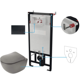 MISKA WISZĄCA BEZKOŁNIERZOWA PEONIA ZERO ANTRACYT/TITANIUM + DESKA + STELAŻ + PRZYCISK SLIM NERO  CDENDZPW