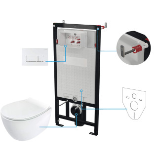 STELAŻ+PRZYCISK+DESKA+MISKA WISZĄCA BEZKOŁNIERZOWA SILIA, BIANCO  CDLA6ZPW