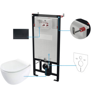 STELAŻ+PRZYCISK+DESKA+MISKA WISZĄCA BEZKOŁNIERZOWA SILIA, NERO  CDLN6ZPW