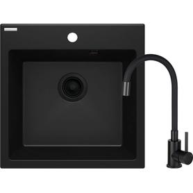 SET: ZLEW. GRANIT ZQJ N103 NERO + BAT. Z ELASTYCZNĄ WYLEWKĄ BOC N72M NERO + OSPRZĘT NERO  ZQJNN103