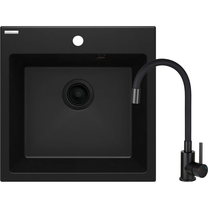 SET: ZLEW. GRANIT ZQJ N103 NERO + BAT. Z ELASTYCZNĄ WYLEWKĄ BOC N72M NERO + OSPRZĘT NERO  ZQJNN103