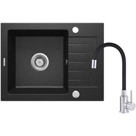 SET: ZLEW. GRANITOWY ZQZ_211A GRAFIT + BAT. Z WYLEWKĄ ELASTYCZNĄ BOC_B720 STAL-CZARNY + OSPRZĘT  ZQZC211A