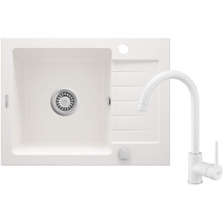 ZLEW. ZORBA ALABASTER GRANIT 1K Z/KO 580X440X164, 3,5" + OSPRZĘT SPACE-SAVER + BATERIA NEMEZJA Z WYLEWKĄ "U" ZQZAA11A