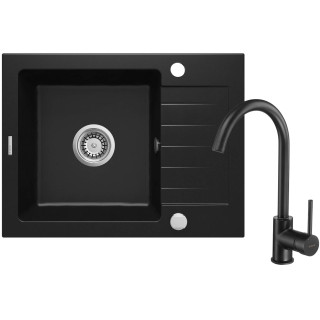 ZLEW. ZORBA NERO GRANIT 1K Z/KO 580X440X164, 3,5" + OSPRZĘT SPACE-SAVER + BATERIA MILIN Z WYLEWKĄ "U" ZQZAN11A