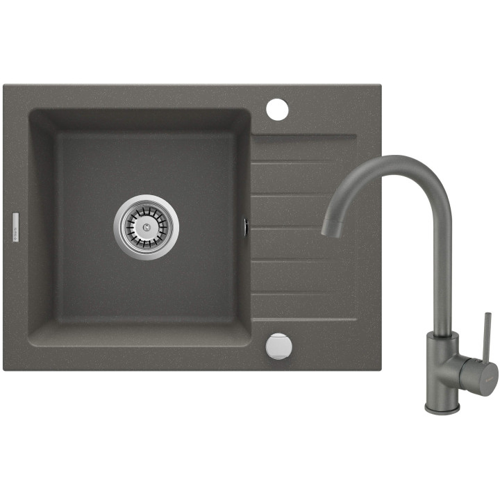 ZLEW. ZORBA ANTRACYT GRANIT 1K Z/KO 580X440X164, 3,5" + OSPRZĘT SPACE-SAVER + BATERIA NEMEZJA Z WYLEWKĄ "U" ZQZAT11A