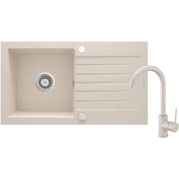 ZLEW. ZORBA BEŻ GRANIT 1K Z/O 760X440X160, 3,5" + OSPRZĘT SPACE-SAVER + BATERIA NEMEZJA Z WYLEWKĄ "U" ZQZV5113