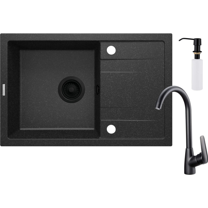 ZLEW. CORIO GRAFIT GRANIT + OSP NERO + BATERIA BMO N62M NERO + DOZOWNIK  ZRCC2113