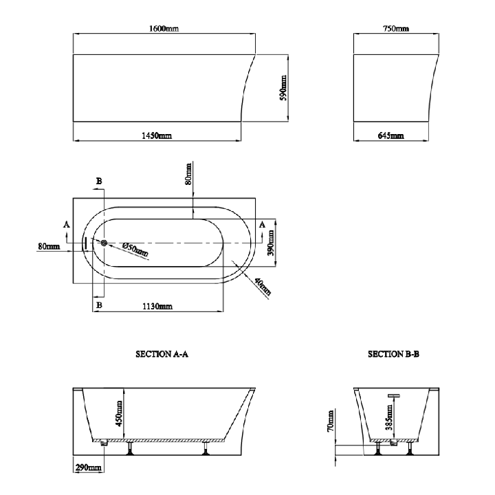 SOME EMMA WANNA NAROŻNA LEWA 1600X750X590 AKRYLOWA DM979-1600LH BIAŁY POŁYSK + KOREK KLIK KLAK CHROM D01CHR*