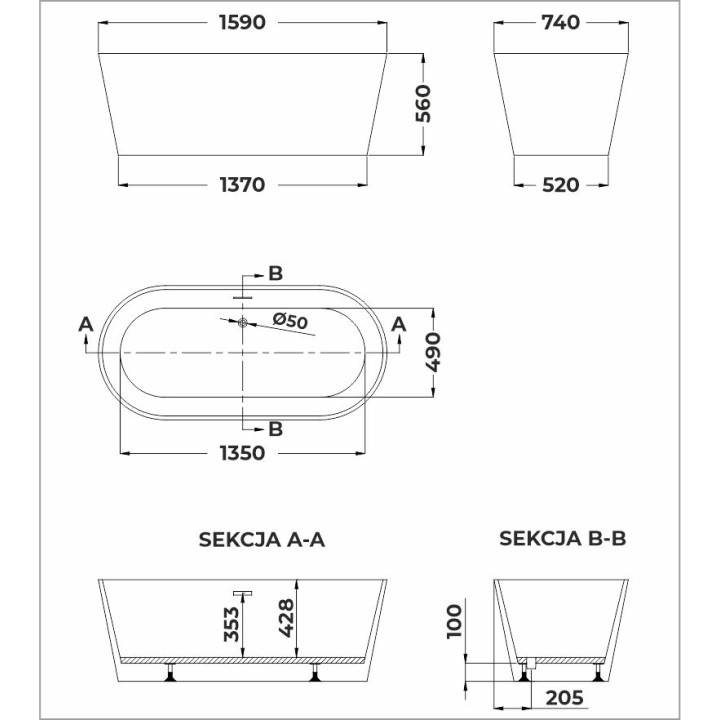 SOME GLOW WANNA WOLNOSTOJĄCA 1590X740X560 AKRYLOWA DM938-1600T BIAŁY POŁYSK + KOREK KLIK KLAK CHROM D01CHR*