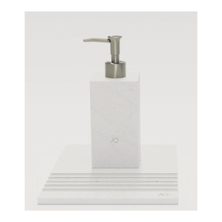 Kamienny dozownik do mydła KARPATY - kwadratowy (Biały) 75 x 75 x 120
