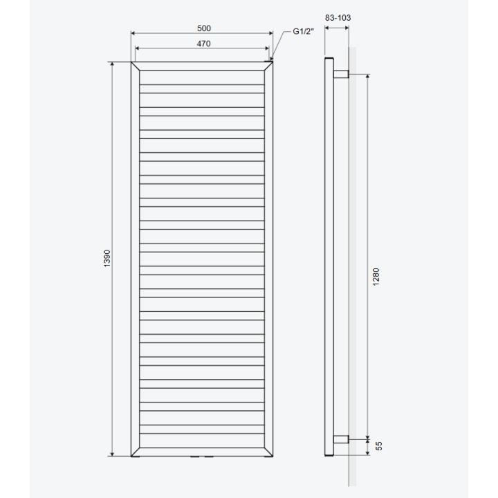 BREGO GRZEJNIK ŁAZIENKOWY 139x50CM CZARNY MAT GREX.BR139.BL
