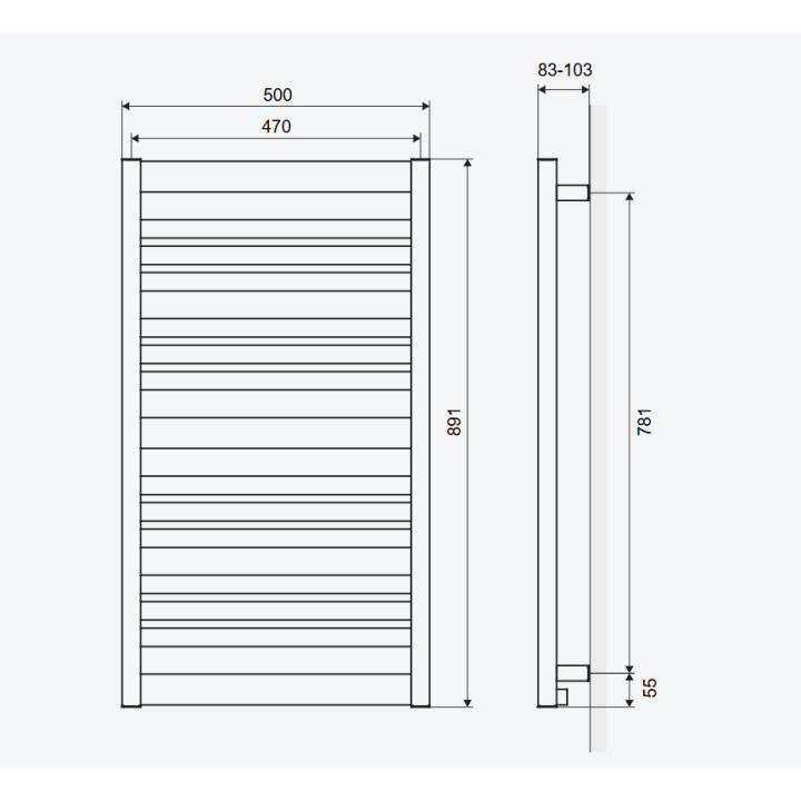 CONTRI GRZEJNIK ŁAZIENKOWY 89x50CM, CZARNY MAT GREX.CO89.BL
