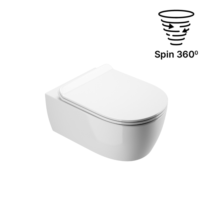 DOTO D 54 SPIN 360 MISKA WC 54CM WISZĄCA, BEZRANTOWA Z DESKĄ WOLNOOPADAJĄCĄ, BIAŁY POŁYSK CEEX.1403.545.WH