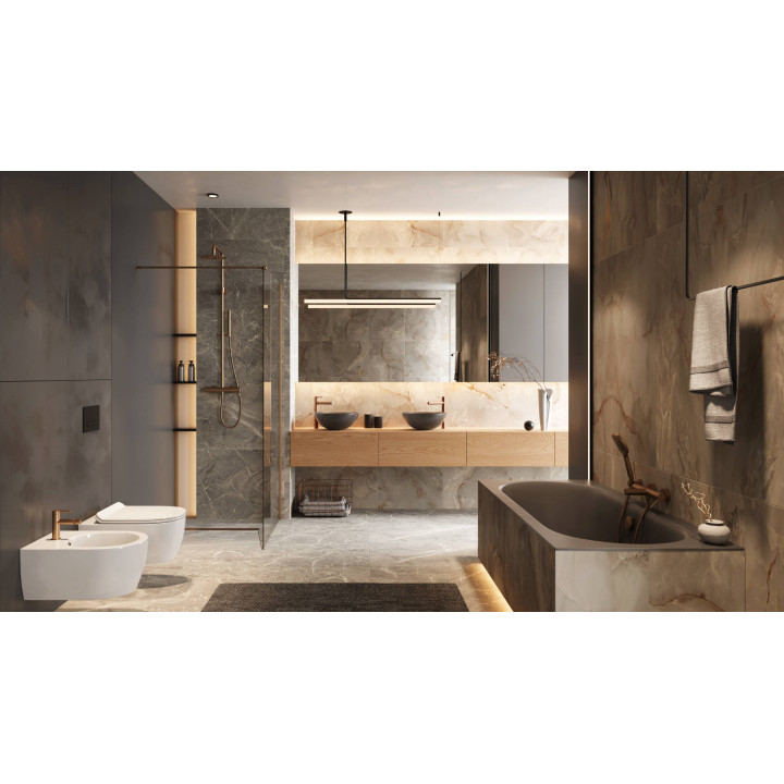 PI ZESTAW PRYSZNICOWY ŚCIENNY Z DESZCZOWNICĄ 25 CM, MIEDZIANY SZCZOTKOWANY AREX.1281CB