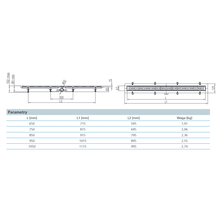 JOMOTECH PAKIET EXCLUSIVE 50 / ODPŁYW LINIOWY 1050 MM / MASKOWNICA 2-STRONNA FLIS / MATA 175-30105500-00