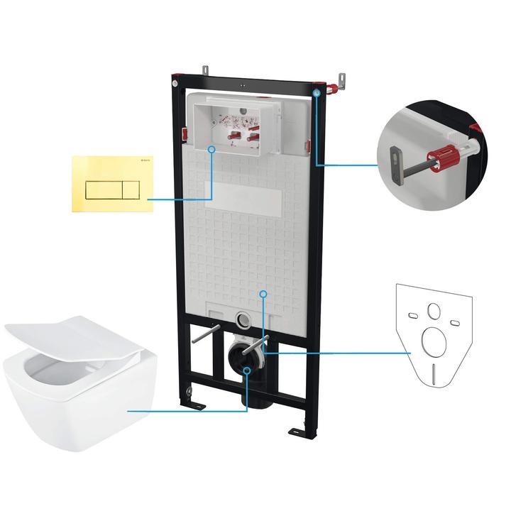MISKA WISZĄCA BEZKOŁNIERZOWA ANEMON ZERO + DESKA + STELAŻ + PRZYCISK SLIM GOLD  CDZZ6ZPW