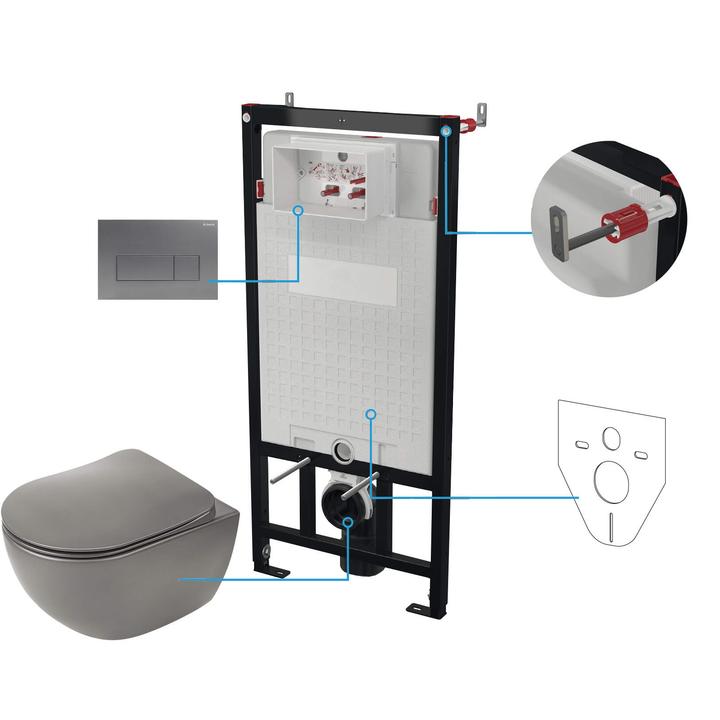 MISKA WISZĄCA PEONIA ANTRACYT/TITANIUM + DESKA + STELAŻ + PRZYCISK TITANIUM  CDETDZPW