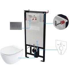 MISKA WISZĄCA SILIA BIAŁA + DESKA + STELAŻ + PRZYCISK TITANIUM  CDLT6ZPW