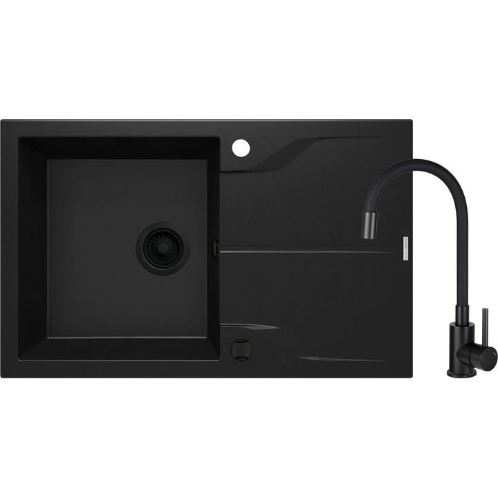 SET: ZLEW. GRANIT ZQN N113 NERO + BAT. Z ELASTYCZNĄ WYLEWKĄ  BOC N72M NERO + OSPRZĘT NERO  ZQNNN113