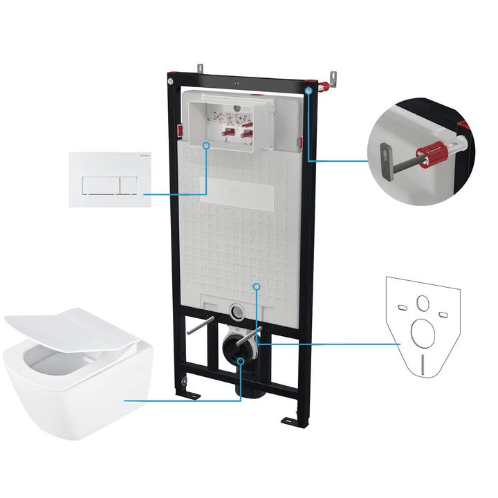 MISKA WISZĄCA BEZKOŁNIERZOWA ANEMON + DESKA + STELAŻ + PRZYCISK SLIM BIANCO CDZA6ZPW