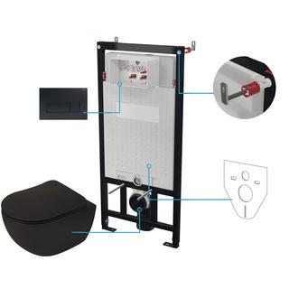 MISKA WISZĄCA BEZKOŁNIERZOWA PEONIA ZERO NERO + DESKA + STELAŻ + PRZYCISK SLIM NERO  CDENNZPW