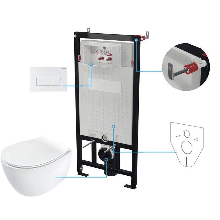 STELAŻ+PRZYCISK+DESKA+MISKA WISZĄCA BEZKOŁNIERZOWA SILIA, BIANCO  CDLA6ZPW