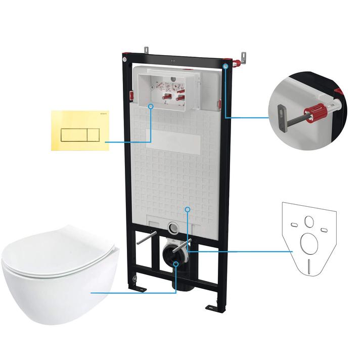 STELAŻ+PRZYCISK+DESKA+MISKA WISZĄCA BEZKOŁNIERZOWA SILIA, GOLD CDLZ6ZPW