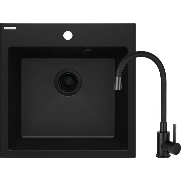 SET: ZLEW. GRANIT ZQJ N103 NERO + BAT. Z ELASTYCZNĄ WYLEWKĄ BOC N72M NERO + OSPRZĘT NERO  ZQJNN103