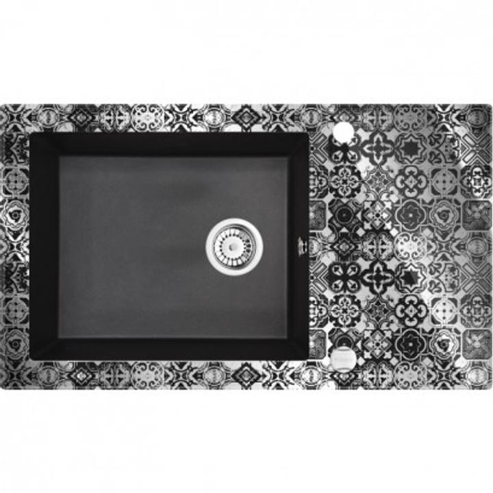 ZLEW.CAPELLA GRAFIT MET.+SZKŁO-PLATYNA, D 860X500X200 + SPACE SAVER B7ZSC_GP2C