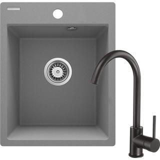 ZLEW. CORIO SZARY METALIK + BATERIA BEU_B62E CZARNA + OSPRZĘT SPACE-SAVER  ZRCBS103