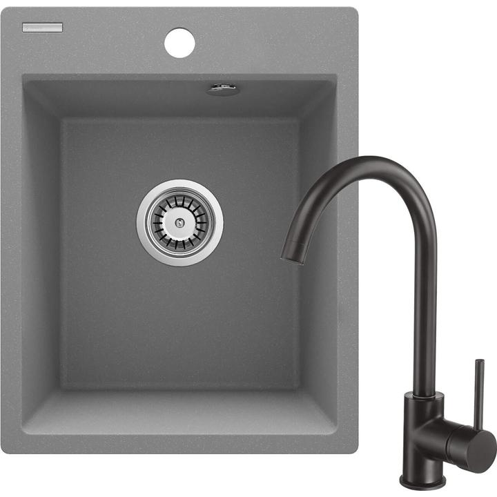 ZLEW. CORIO SZARY METALIK + BATERIA BEU_B62E CZARNA + OSPRZĘT SPACE-SAVER  ZRCBS103