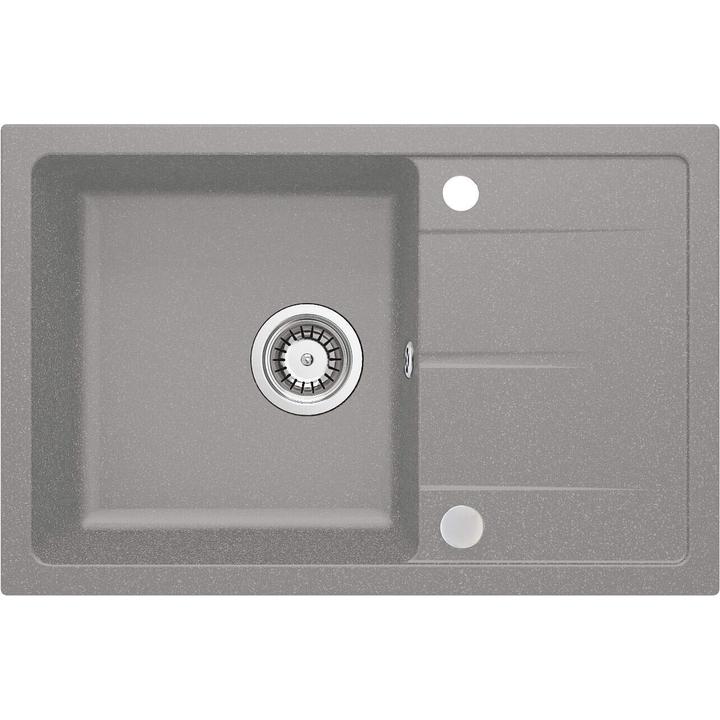 ZLEW. LEDA SZARY METALIK GRANIT 1K Z/O 670x440x164, 3,5" + OSPRZĘT SPACE-SAVER   ZRD_S113