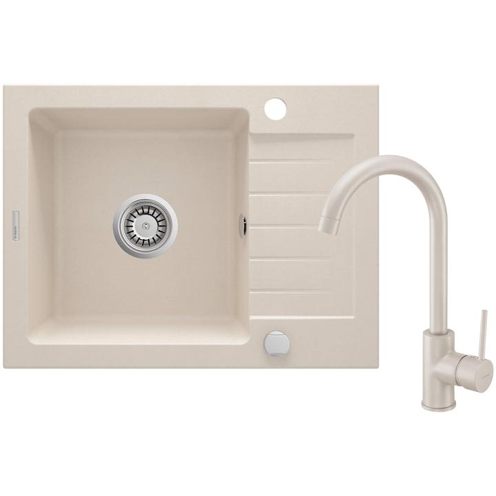 ZLEW. ZORBA BEŻ GRANIT 1K Z/KO 580X440X164, 3,5" + OSPRZĘT SPACE-SAVER + BATERIA NEMEZJA Z WYLEWKĄ "U"  ZQZA511A