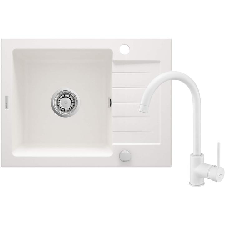 ZLEW. ZORBA ALABASTER GRANIT 1K Z/KO 580X440X164, 3,5" + OSPRZĘT SPACE-SAVER + BATERIA NEMEZJA Z WYLEWKĄ "U" ZQZAA11A