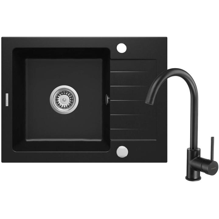 ZLEW. ZORBA NERO GRANIT 1K Z/KO 580X440X164, 3,5" + OSPRZĘT SPACE-SAVER + BATERIA MILIN Z WYLEWKĄ "U" ZQZAN11A