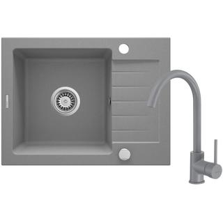 ZLEW. ZORBA SZARY METALIK GRANIT 1K Z/KO 580X440X164, 3,5" + OSPRZĘT SPACE-SAVER + BATERIA MILIN Z WYLEWKĄ "U" ZQZAS11A