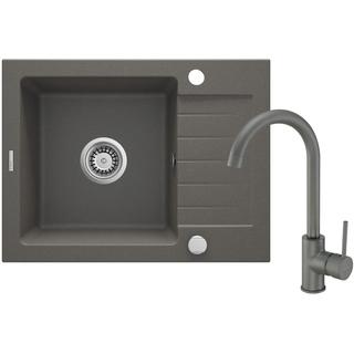 ZLEW. ZORBA ANTRACYT GRANIT 1K Z/KO 580X440X164, 3,5" + OSPRZĘT SPACE-SAVER + BATERIA NEMEZJA Z WYLEWKĄ "U" ZQZAT11A