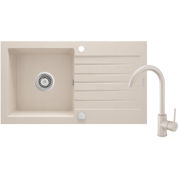 ZLEW. ZORBA BEŻ GRANIT 1K Z/O 760X440X160, 3,5" + OSPRZĘT SPACE-SAVER + BATERIA NEMEZJA Z WYLEWKĄ "U" ZQZV5113