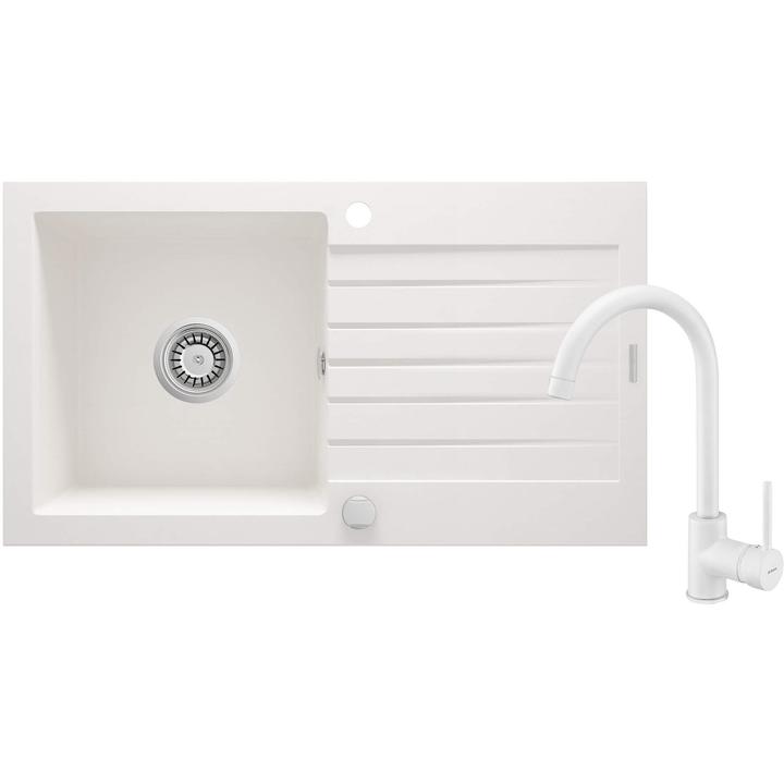 ZLEW. ZORBA ALABASTER GRANIT 1K Z/O 760X440X160, 3,5" + OSPRZĘT SPACE-SAVER + BATERIA NEMEZJA Z WYLEWKĄ "U" ZQZVA113