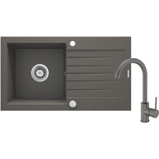 ZLEW. ZORBA ANTRACYT GRANIT 1K Z/O 760X440X160, 3,5" + OSPRZĘT SPACE-SAVER + BATERIA NEMEZJA Z WYLEWKĄ "U" ZQZVT113