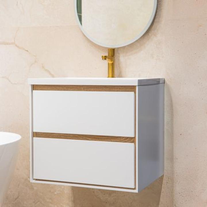 Szafka łazienkowa LOCK 60 cm biała/drewno – nowoczesność i naturalny styl