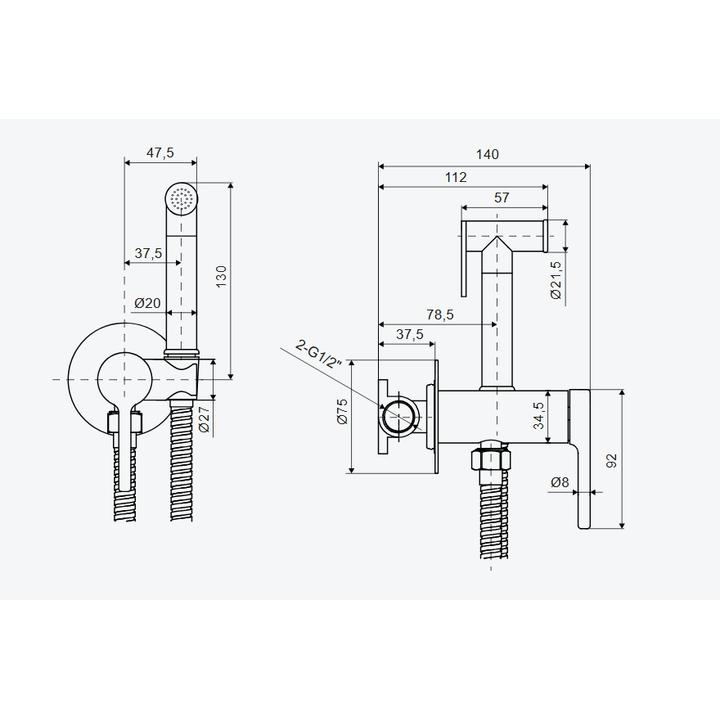 PI BATERIA BIDETOWA BIDETTA ZE SŁUCHAWKĄ PRYSZNICOWĄ, BIAŁY MAT AREX.1204WH