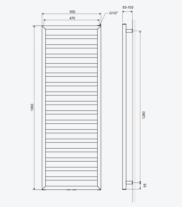 BREGO GRZEJNIK ŁAZIENKOWY 139x50CM CZARNY MAT GREX.BR139.BL