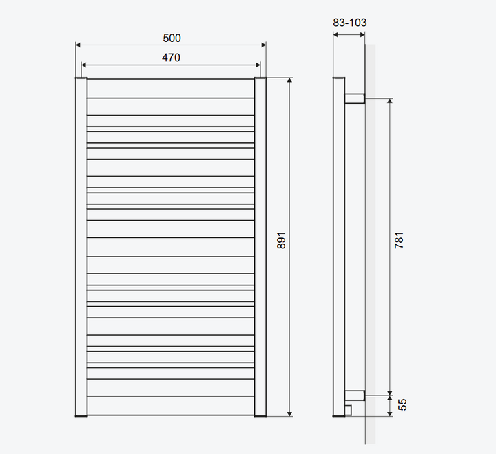 CONTRI GRZEJNIK ŁAZIENKOWY 89x50CM, CZARNY MAT GREX.CO89.BL