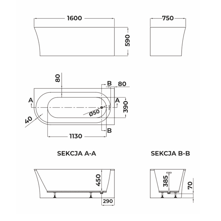 Wanna narożna EMMA PRAWA 1600 x 750 x 590 mm – Nowoczesny Styl i Funkcjonalność
