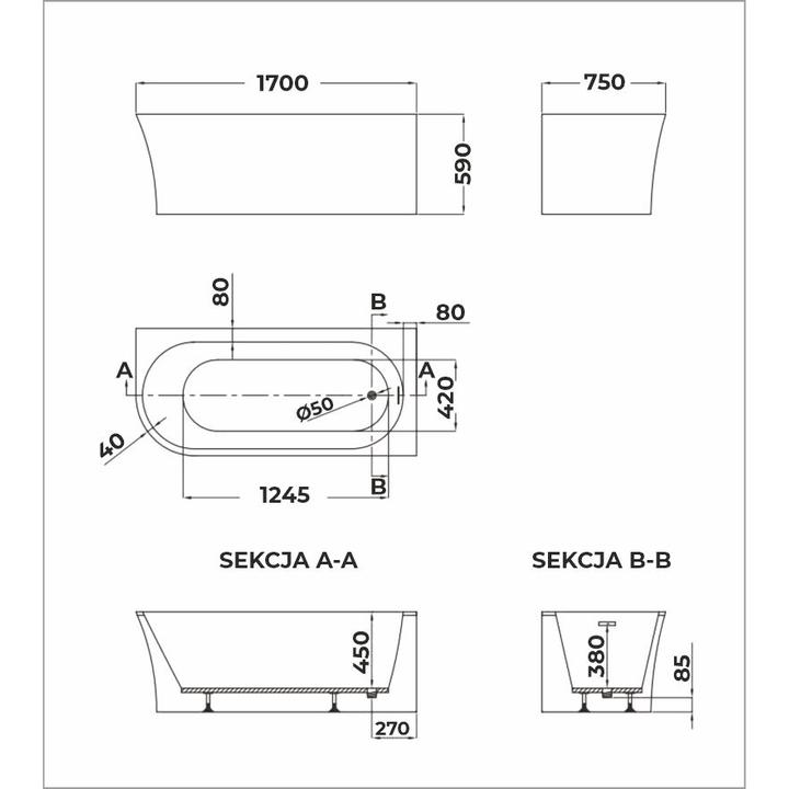 Wanna narożna EMMA LEWA 1700 x 750 x 590 mm – Komfort i Przestrzeń