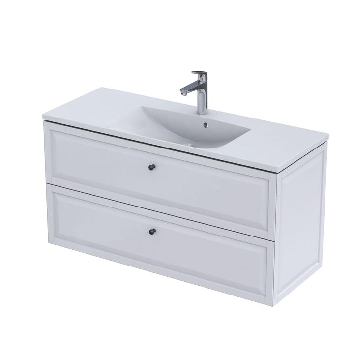 MONTEBIANCO - SZAFKA PODUMYWALKOWA 120CM, DWIE SZUFLADY, KOLOR: BIAŁY MAT,   OR47-SD2S-120-2