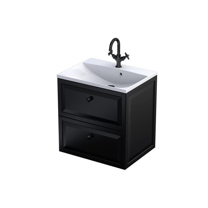 MONTEBIANCO - SZAFKA PODUMYWALKOWA 60CM, DWIE SZUFLADY, KOLOR: CZARNY MAT, OR47-SD2S-60-8